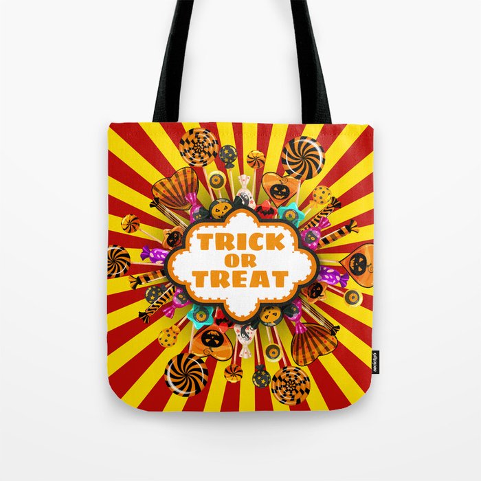 Halloween Trick or Treat Candy and sweets. Autumn october holiday tradition celebration poster. Vintage illustration isolated Tote Bag