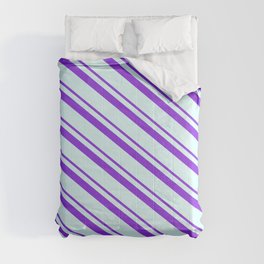 [ Thumbnail: Purple & Light Cyan Colored Lines/Stripes Pattern Comforter ]