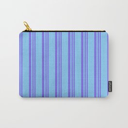 [ Thumbnail: Medium Slate Blue and Light Sky Blue Colored Pattern of Stripes Carry-All Pouch ]