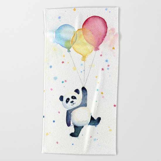 Birthday Panda Balloons Cute Animal Watercolor Beach Towel