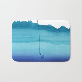 Cute Sinking Anchor in Sea Blue Watercolor Bath Mat