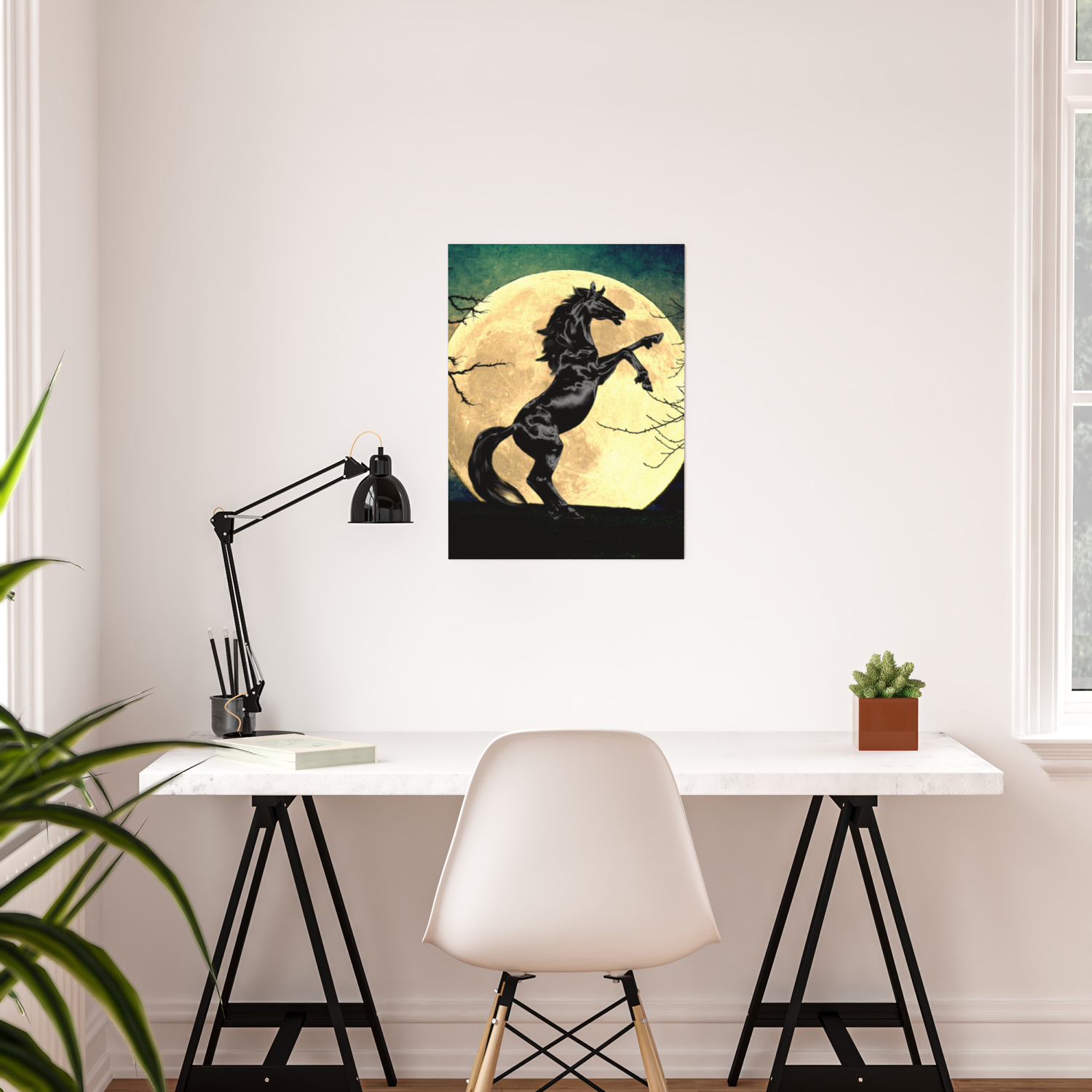 Black Horse Full Moon Teal Sky Home Decor Girls Room Art A626