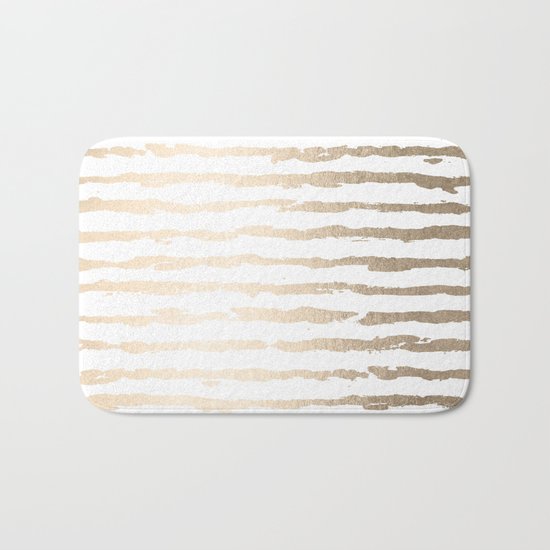 Simply Brushed Lines White Gold Sands on White Bath Mat