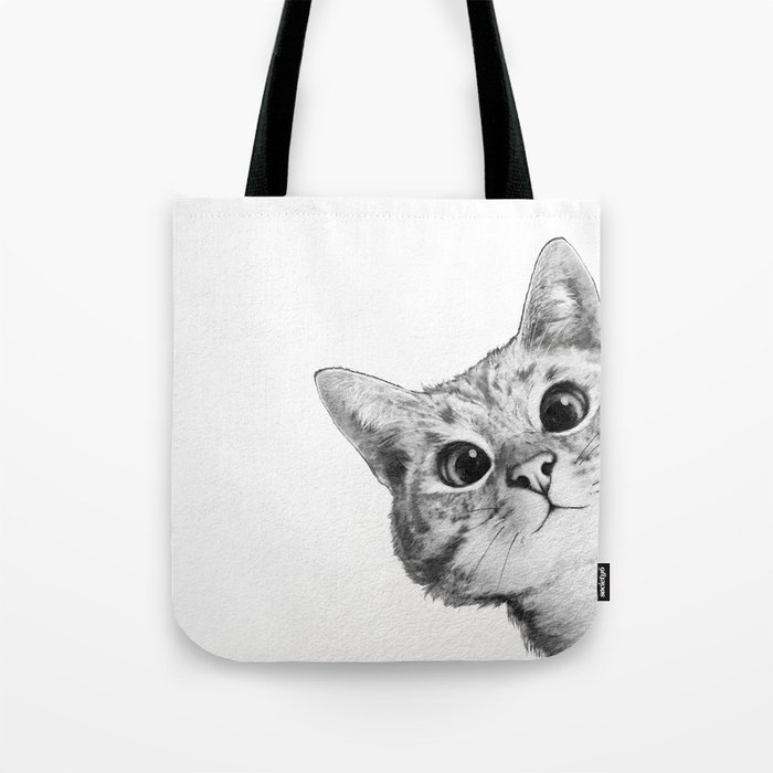 sneaky cat Umhängetasche | Drawing, Digital, Ink/pen, Black-&-white, Pop-art, Illustration, Katze, Kitten, Cute, Lustig