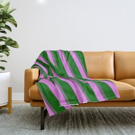 [ Thumbnail: Dim Grey, Violet, and Dark Green Colored Lines Pattern Throw Blanket ]