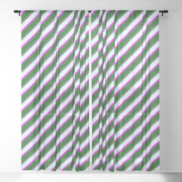 [ Thumbnail: Dim Grey, Light Cyan, Fuchsia, and Dark Green Colored Striped/Lined Pattern Sheer Curtain ]