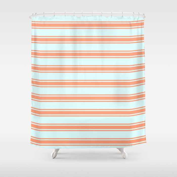 Light Cyan and Light Salmon Colored Stripes/Lines Pattern Shower Curtain