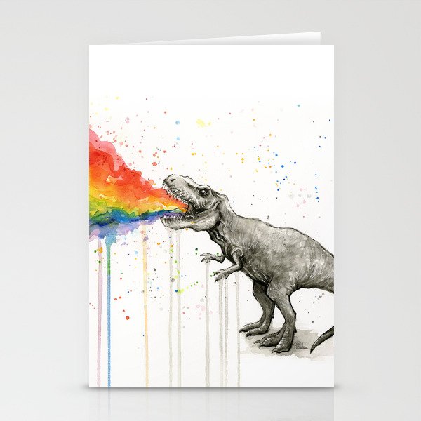 T-Rex Dinosaur Vomits Rainbow Stationery Cards