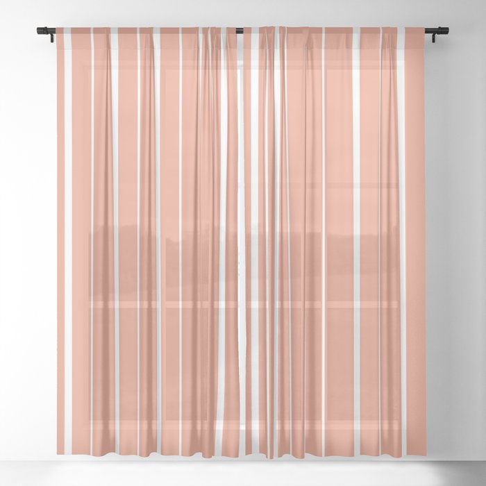 Dark Salmon and White Colored Pattern of Stripes Sheer Curtain