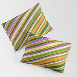 [ Thumbnail: Tan, Green, Dark Orange, Dark Green & Orchid Colored Lines Pattern Pillow Sham ]