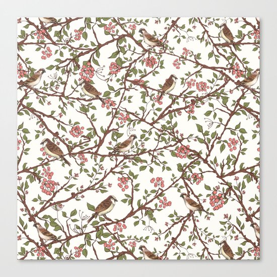 Sparrow Tree - Seamless Pattern Canvas Print