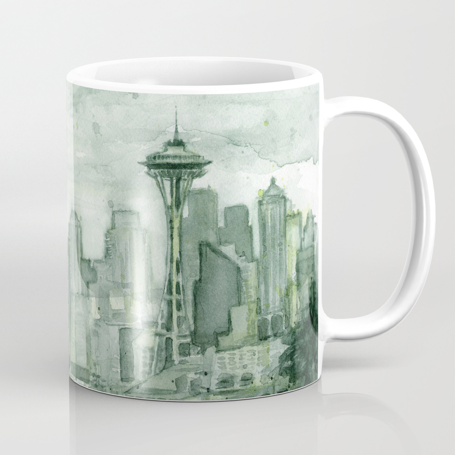 Seattle Skyline Watercolor Space Needle Emerald City 12th Man Art