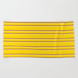 [ Thumbnail: Yellow, Sienna & Tan Colored Lines/Stripes Pattern Beach Towel ]