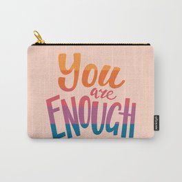 You Are Enough- Typography- Retro Girl Colors on Pink Carry-All Pouch