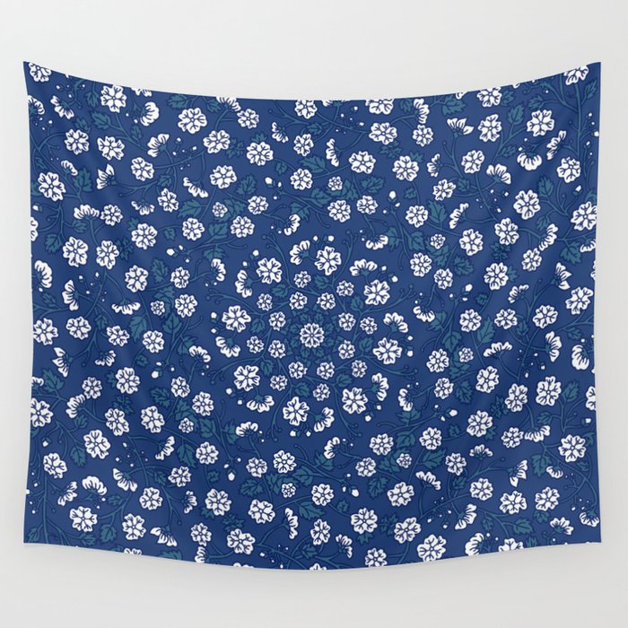 Blue Floral Expression Wall Tapestry