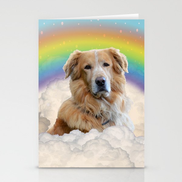 Golden Retriever Dog Rainbow Clouds Stationery Cards