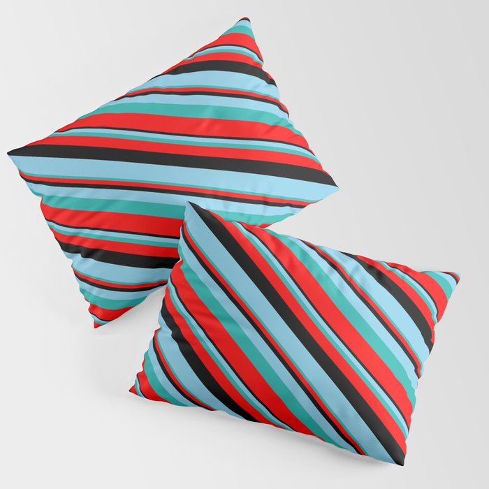 Black, Sky Blue, Light Sea Green & Red Colored Lines/Stripes Pattern Pillow Sham