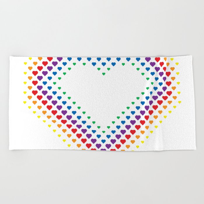 Halftone Heart Shaped Dots Rainbow Color Beach Towel