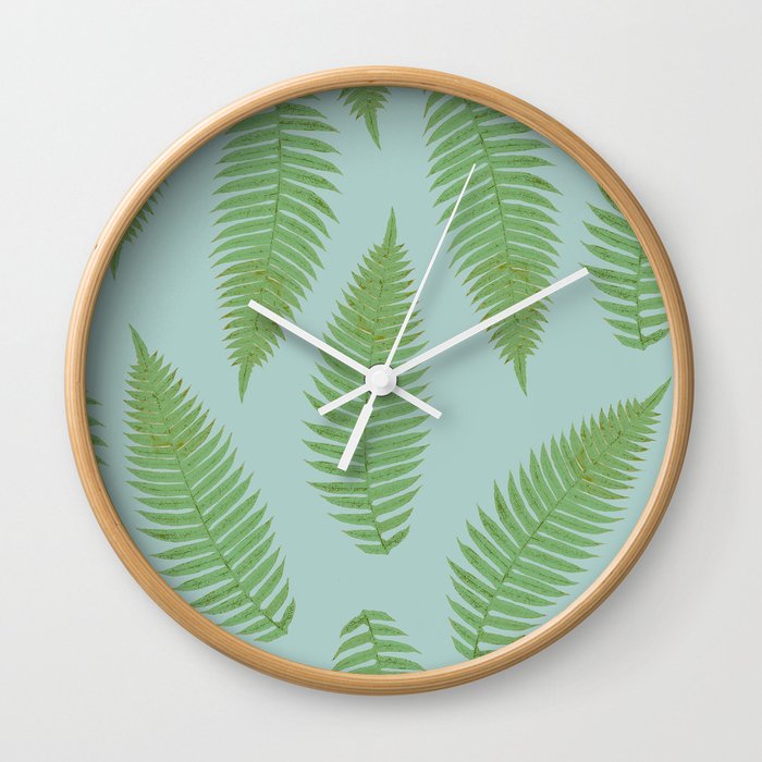 fern pattern - blue Wall Clock