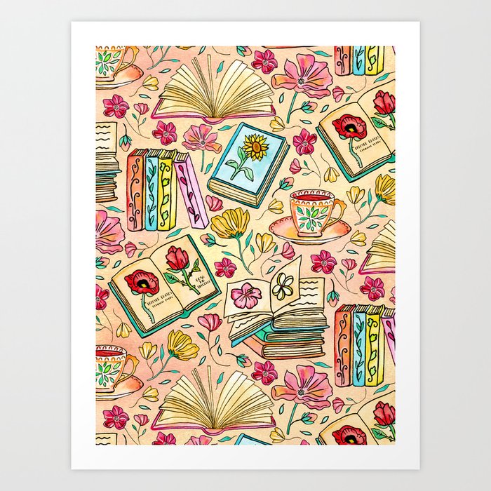 Blooms and Books Art Print