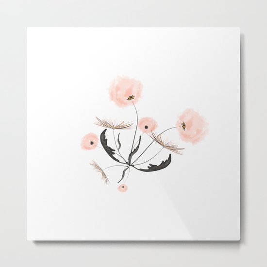Sweet dandelions in pink - Floral Watercolor illustration with Glitter Metal Print