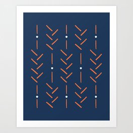 Arrow Lines Pattern in Navy Blue and Vintage Orange 2 Art Print