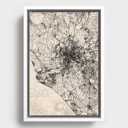 Italy - Rome | Black and White City Map Collage Framed Canvas