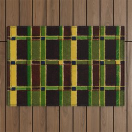 Brown And Gold Rectangles Traditional Japanese Shima-Shima Pattern Outdoor Rug