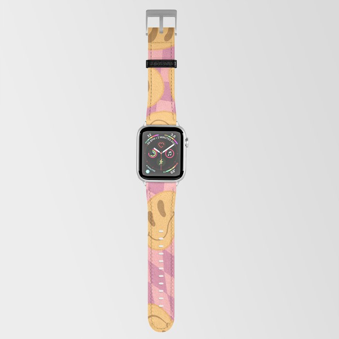 Happy melting smiley on checker pink colorway Apple Watch Band