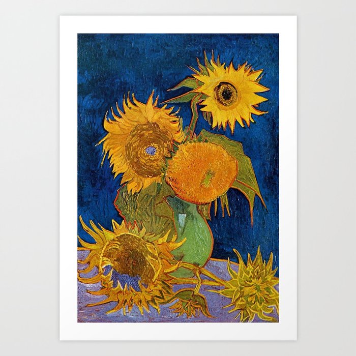 Six Sunflowers in Vase still life portrait painting by Vincent van Gogh Art Print