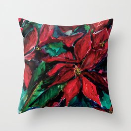 Red Christmas Flower Poinsettia floral painting watercolor Throw Pillow