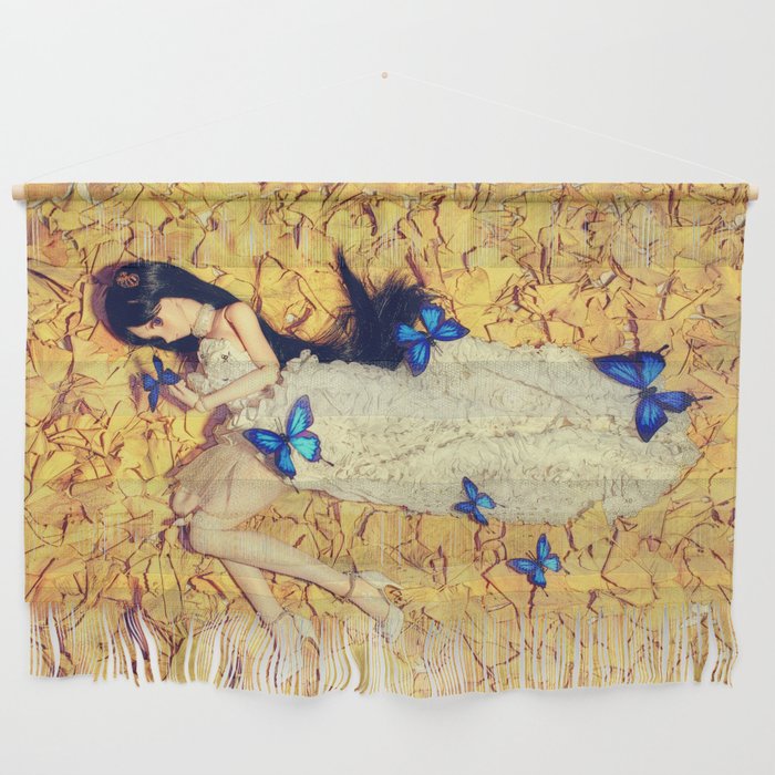Hearts and blue butterflies; female doll posed with butterlies color photograph / photography Wall Hanging