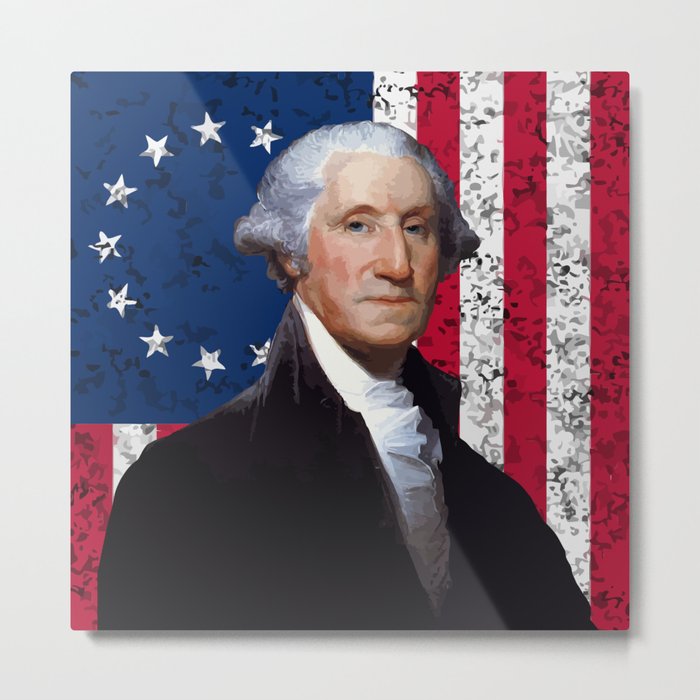 President George Washington and The American Flag Metal Print