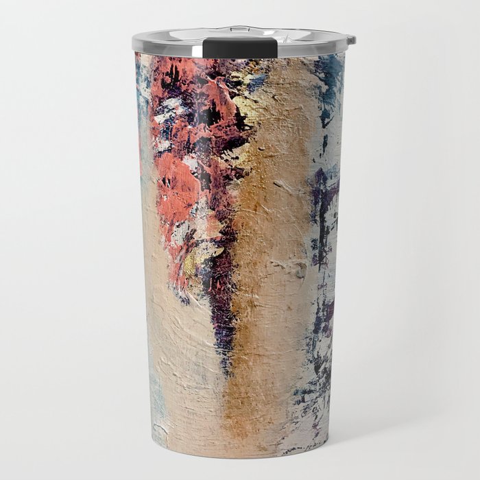 Artemis: A pretty, minimal, abstract mixed media piece in blue, gold, pink, purple, and white Travel Mug