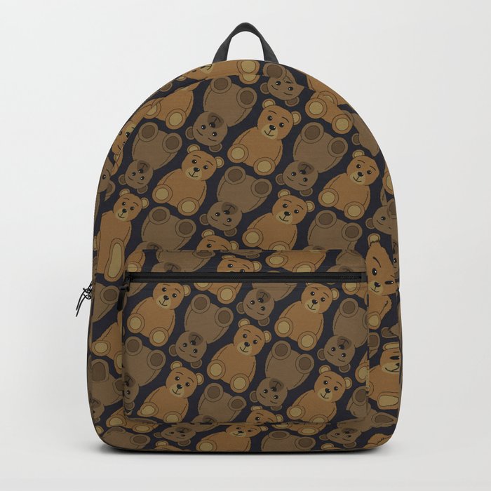 Cute Brown Teddy Bear Pattern (Black) Backpack