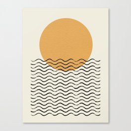 Ocean wave gold sunrise - mid century style Canvas Print