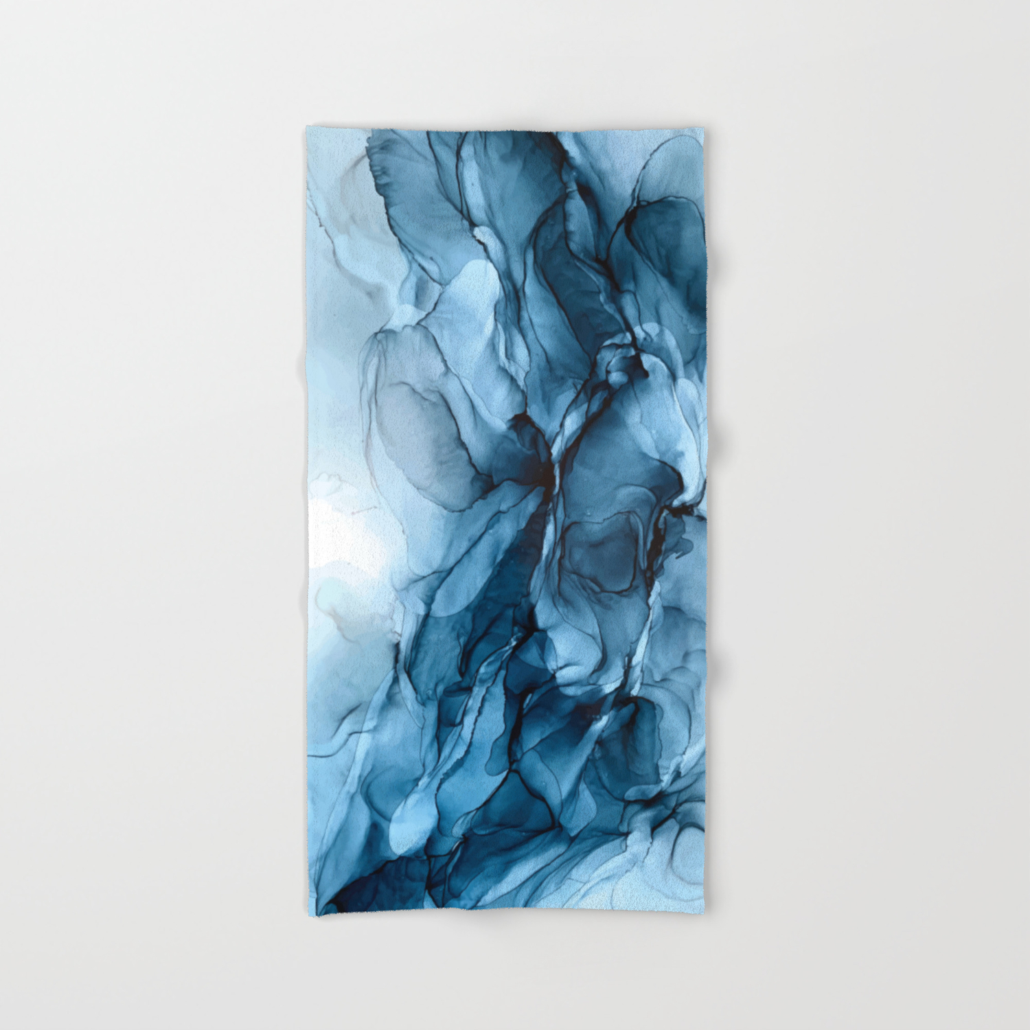 Deep Blue Flowing Water Abstract Painting Hand Bath Towel By