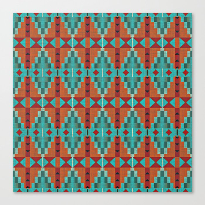 Orange Red Aqua Turquoise Teal Native Mosaic Pattern Leinwanddruck Orange Red Aqua Turquoise Teal Native Mosaic Pattern Leinwanddruck