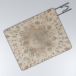 Flower of Life in Lotus Dot Art pastel golds and canvas Picnic Blanket