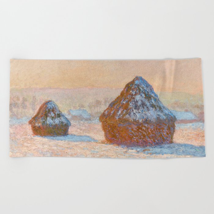 Claude Monet - Wheatstacks, Snow Effect, Morning Beach Towel