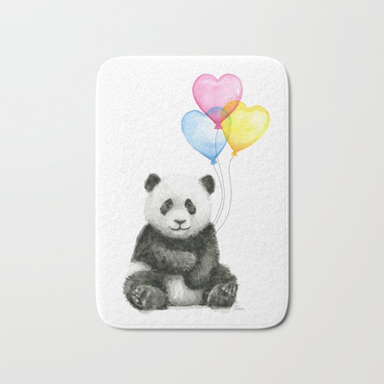 Panda Baby with Heart-Shaped Balloons Whimsical Animals Nursery Decor Bath Mat