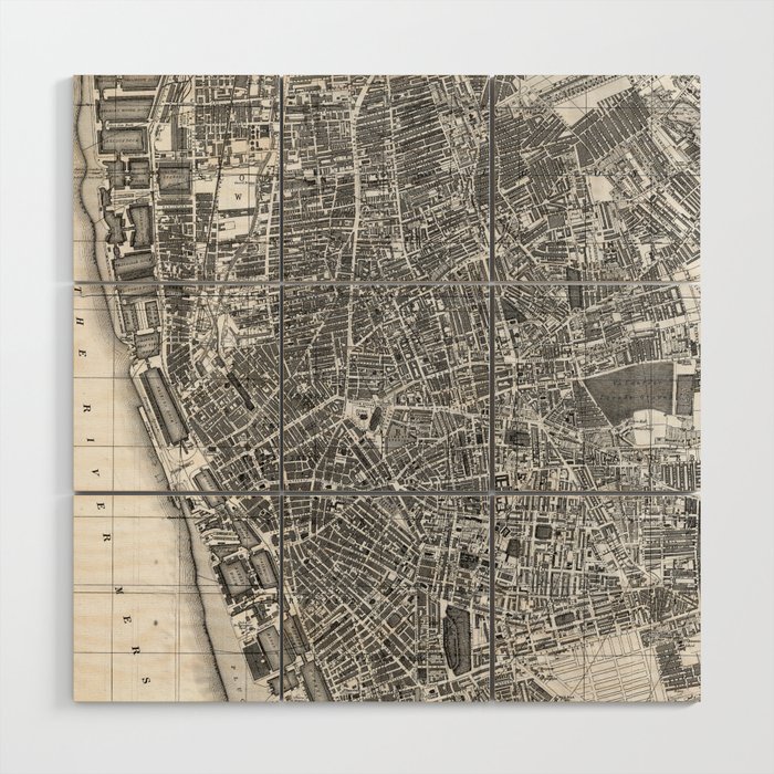 Vintage Map of Liverpool England (1890) BW Wood Wall Art by bravuramedia | Society6