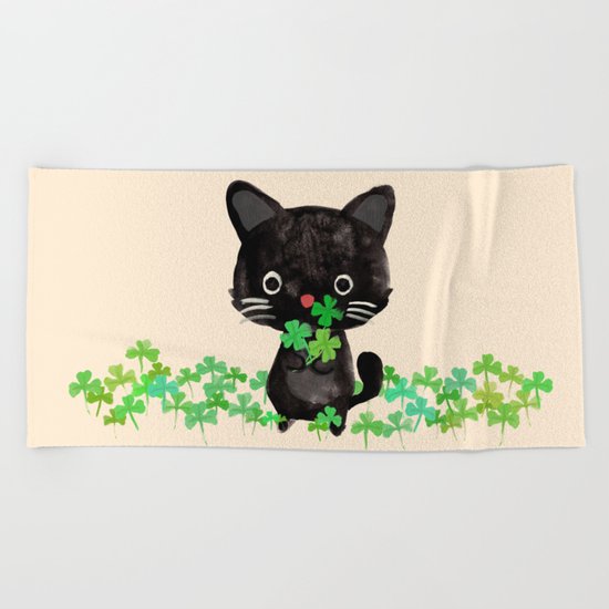 The Luckiest Cat Beach Towel