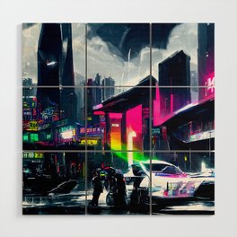 Postcards from the Future - Neon City Wood Wall Art