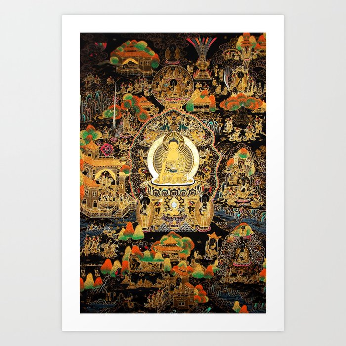 Gold Buddha Life Autumn Thangka Art Print