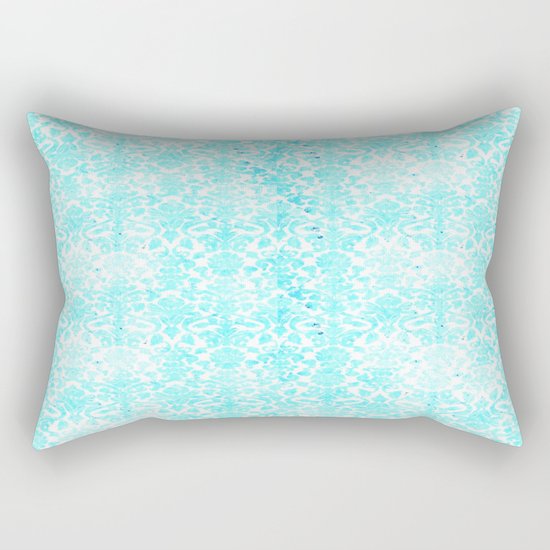 Aqua Blue Damask Rectangular Pillow