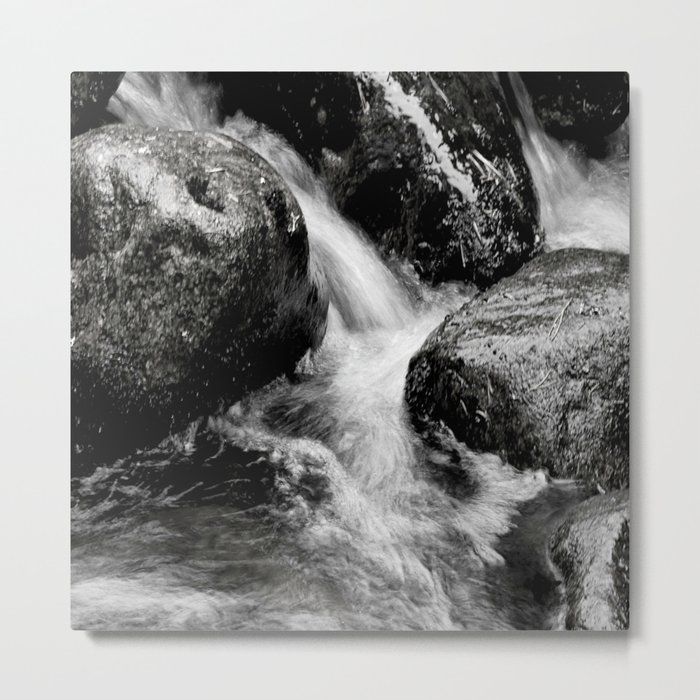 Tumbling Cascading Waters of the Scottish Highlands in Black and White Metal Print