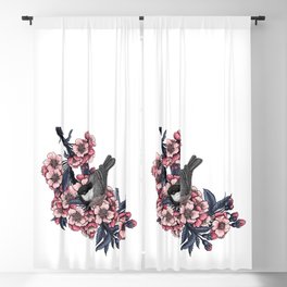 Chickadee on a blooming cherry branch Blackout Curtain