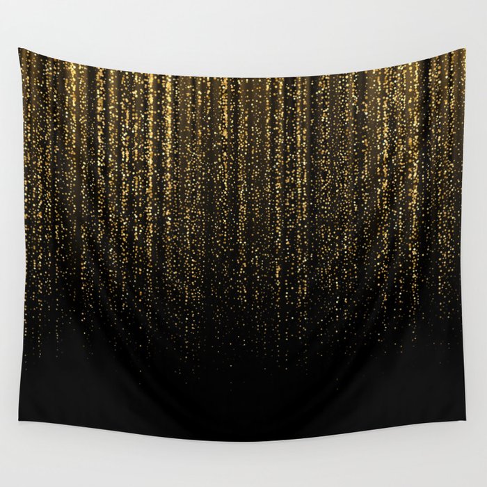 Glitter Gold Black Modern Midnight Sky Wall Tapestry