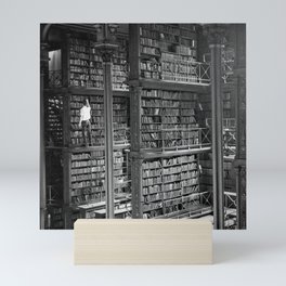 A book lovers dream - Cast-iron Book Alcoves Cincinnati Library black and white photography Mini Art Print